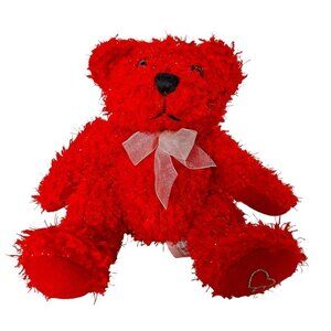 Red Valentines Day Bear Plush Heart Sparkly Bow 6.5 Inch